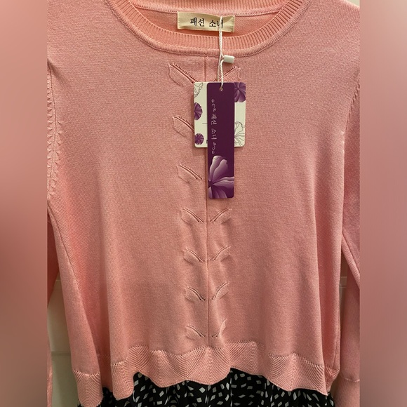 NWT KOREAN PINK SWEATER WITH GAUZY ALONG THE BOTTOM AND THIS AREA OPENS TO BACK - Picture 6 of 6